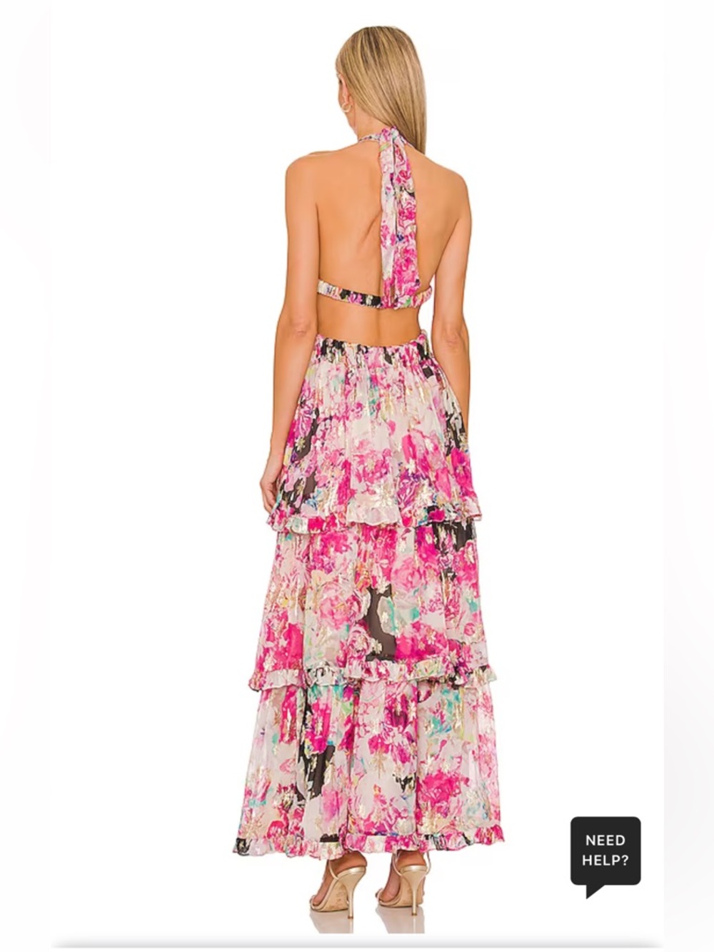 Rococo Sand x REVOLVE Pink & Black Floral Tiered Halter Maxi Dress NWT - Picture 3 of 11